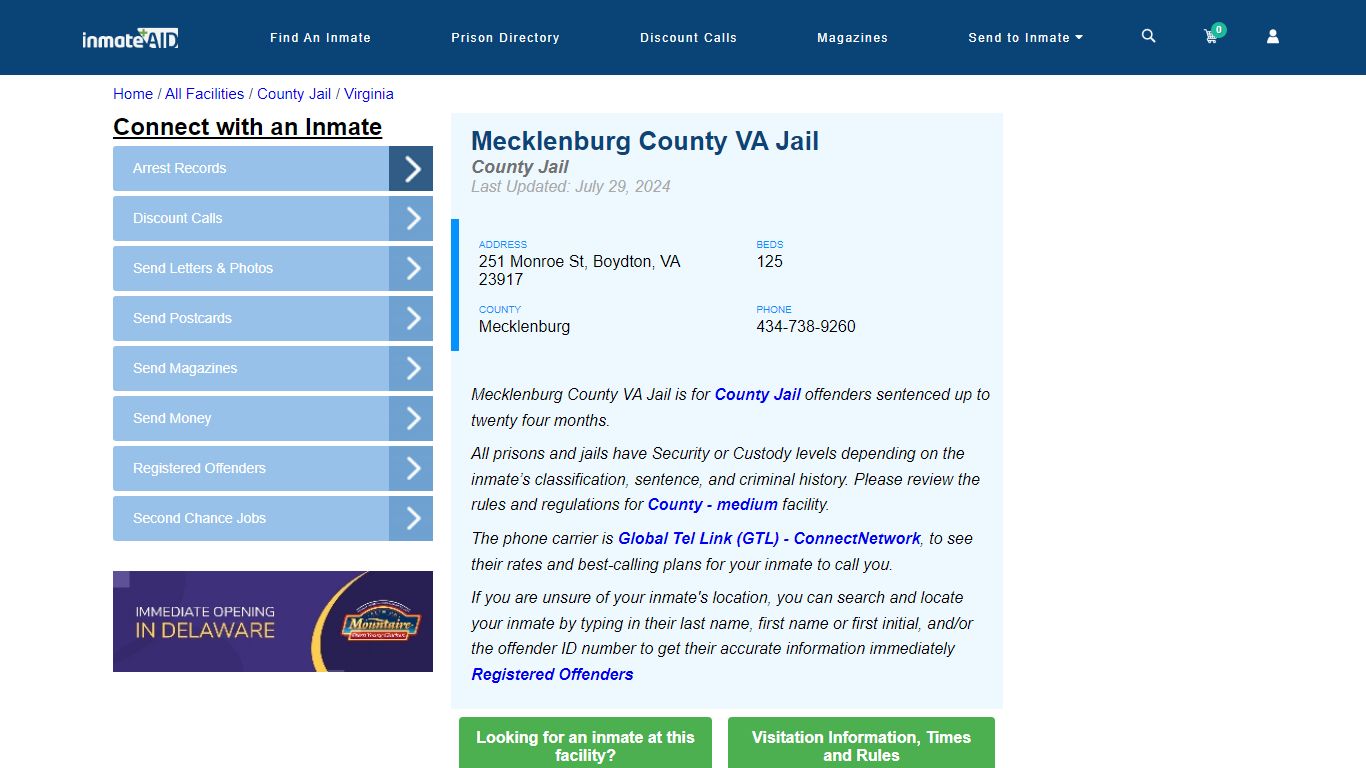 Mecklenburg County VA Jail - Inmate Locator